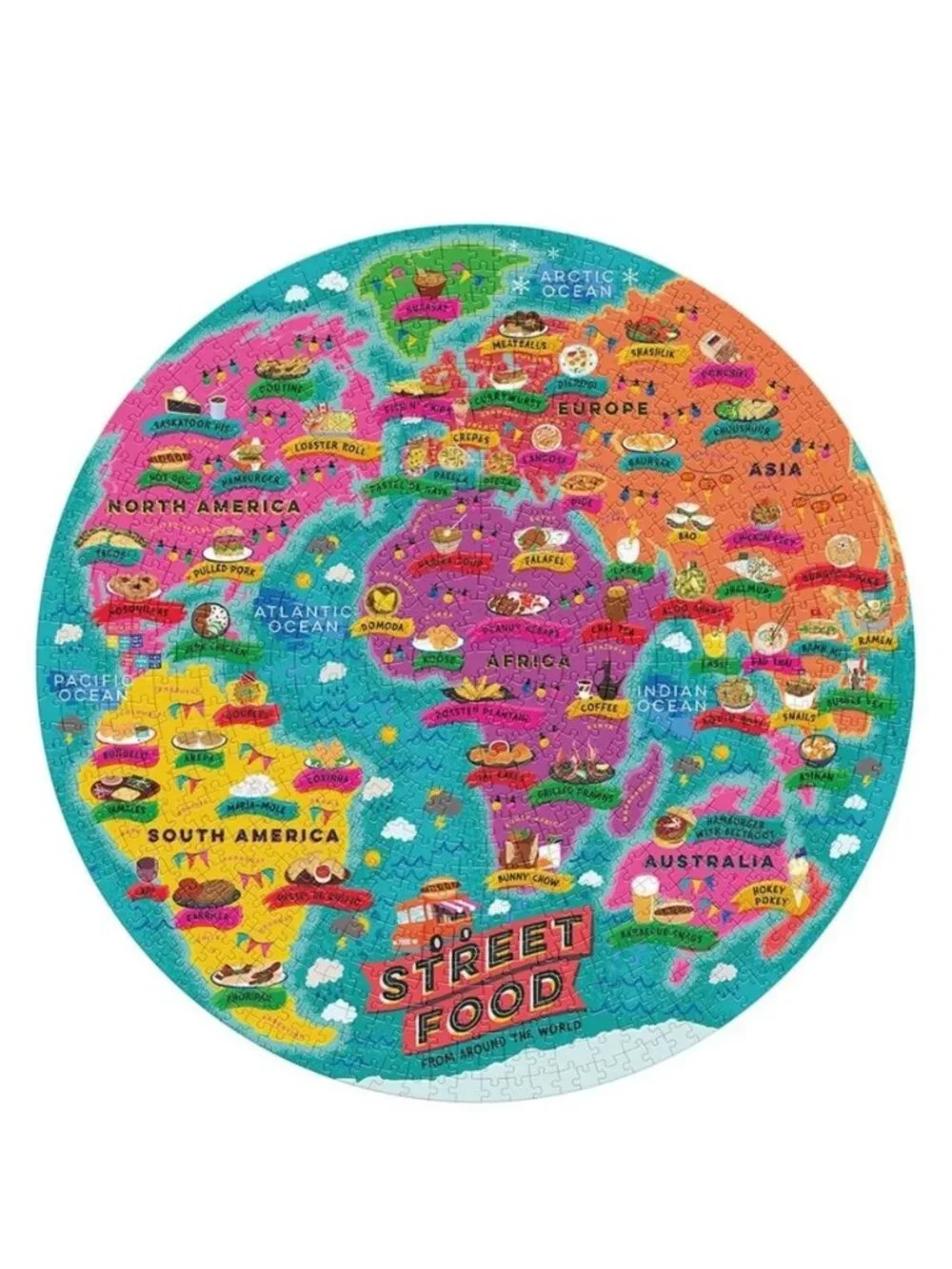 Ridley's Street Food Lover's 1000 Piece Round Jigsaw Puzzle Map World Foodie Gif
